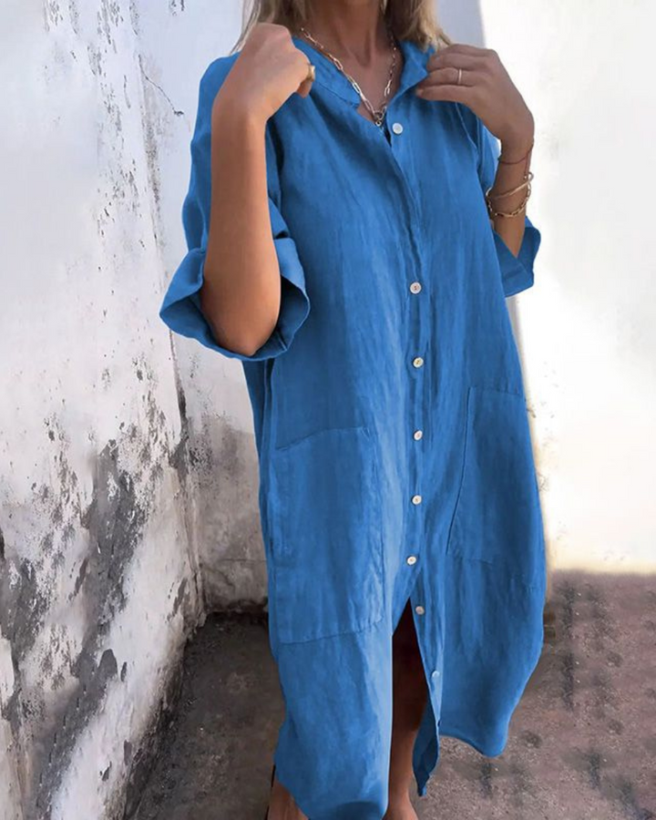 Melanie | Ibiza Style Casual Shirt Dress – Ankle Length