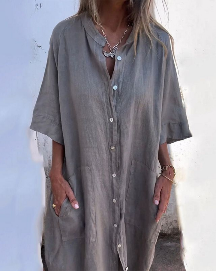 Melanie | Ibiza Style Casual Shirt Dress – Ankle Length