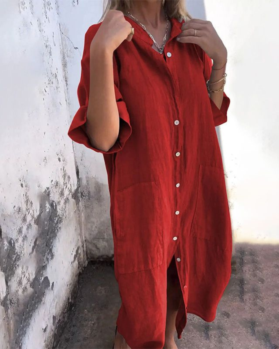 Melanie | Ibiza Style Casual Shirt Dress – Ankle Length