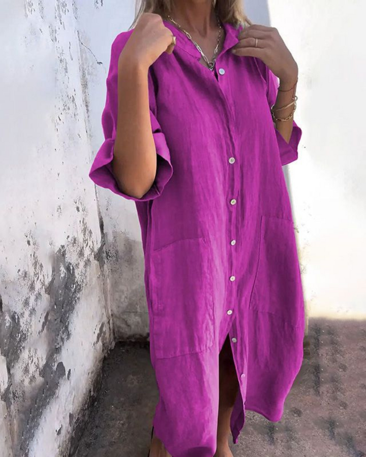 Melanie | Ibiza Style Casual Shirt Dress – Ankle Length
