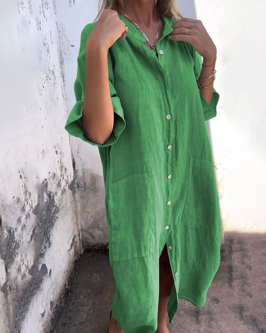Melanie | Ibiza Style Casual Shirt Dress – Ankle Length