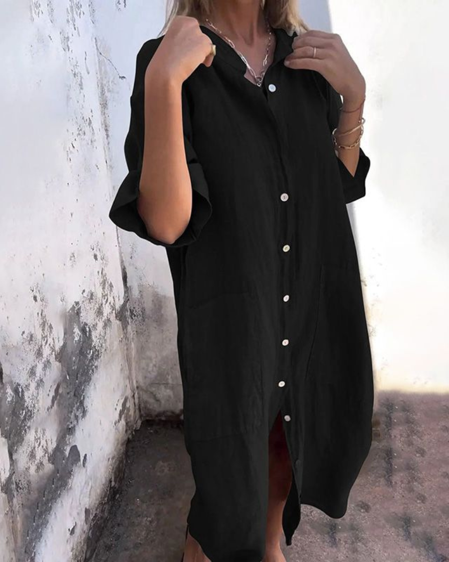 Melanie | Ibiza Style Casual Shirt Dress – Ankle Length