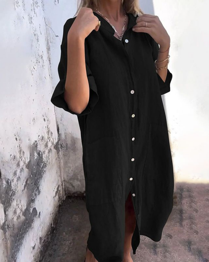 Melanie | Ibiza Style Casual Shirt Dress – Ankle Length