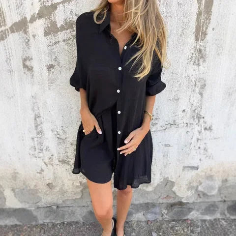 Nora | Casual Plain Blouse with Shorts Set